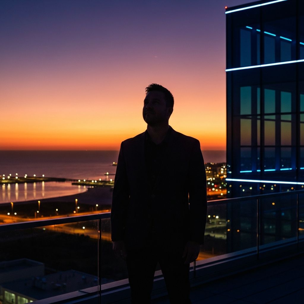 Apex Flow founder overlooking Bay Saint Louis at twilight